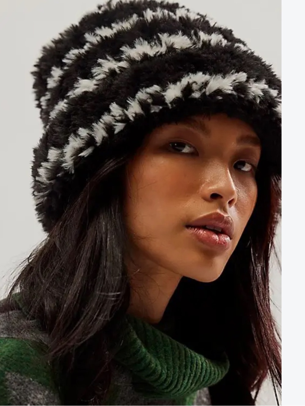 Free People Only You Faux Fur Stripe Beanie Faux Fur Stripe Beanie in Black &